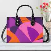Airline Series 239 Box Satchel - Abstract Geometric Violet Pink Orange Mod Retro Bold Vibrant Funky Black Faux Leather Vegan Handbag Shoulder Bag Blissfully Brand